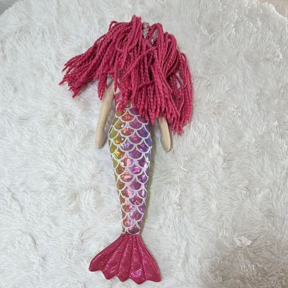 Dolphinaris Mermaid Plush Doll Pink Yarn Hair Rainbow Sequin Tail Souvenir